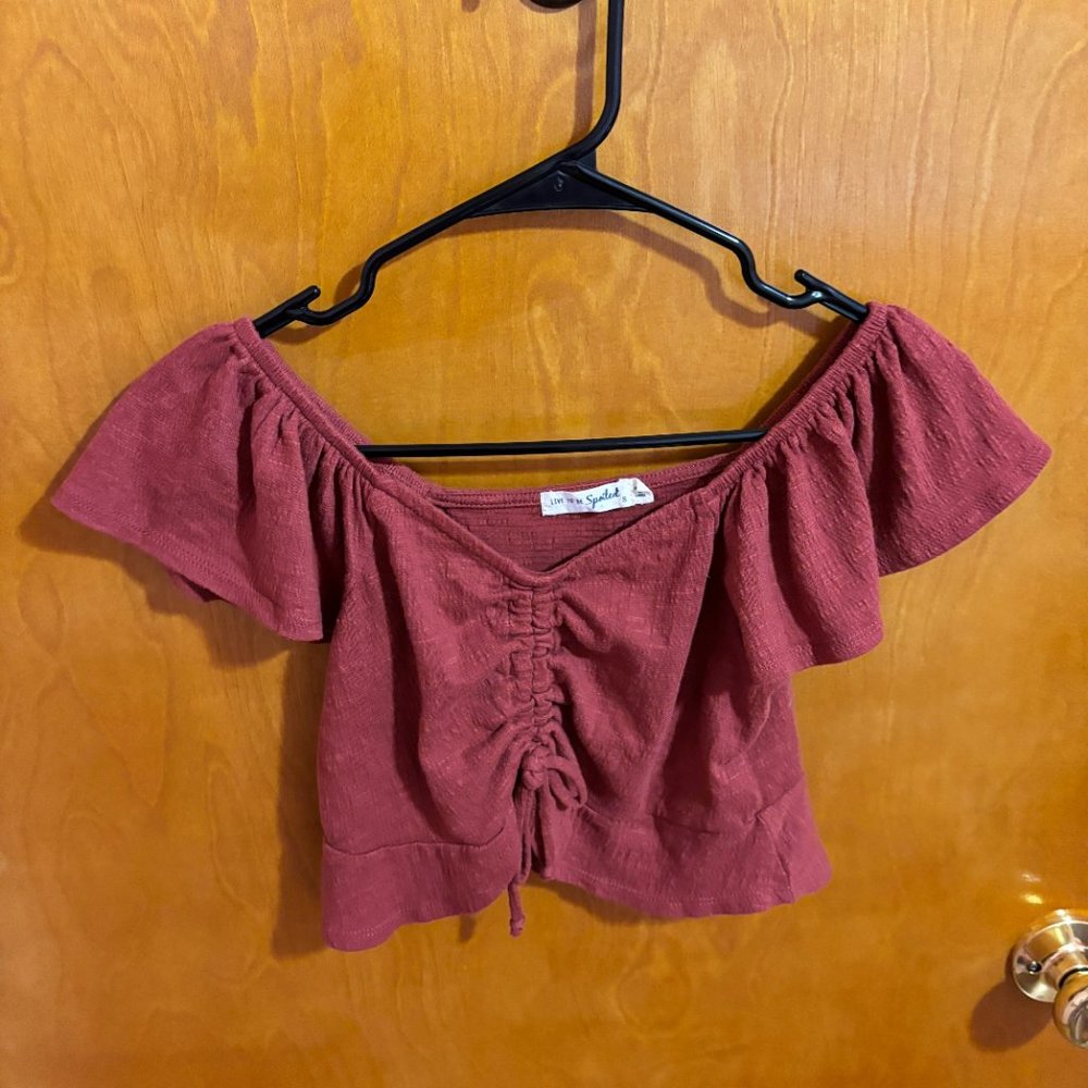 Live To Be Spoiled Maroon Crop Top with Front Tie‎ - Picture 2 of 12